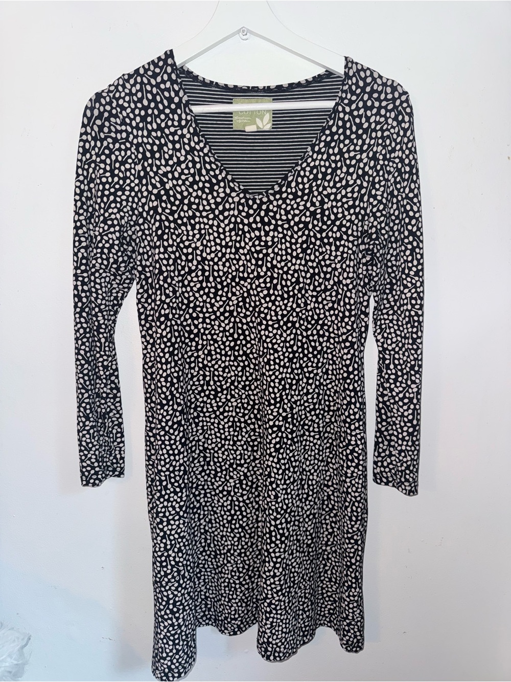 Gudrun Sjoden Black and White Long Sleeve V-Neck Dress Size S